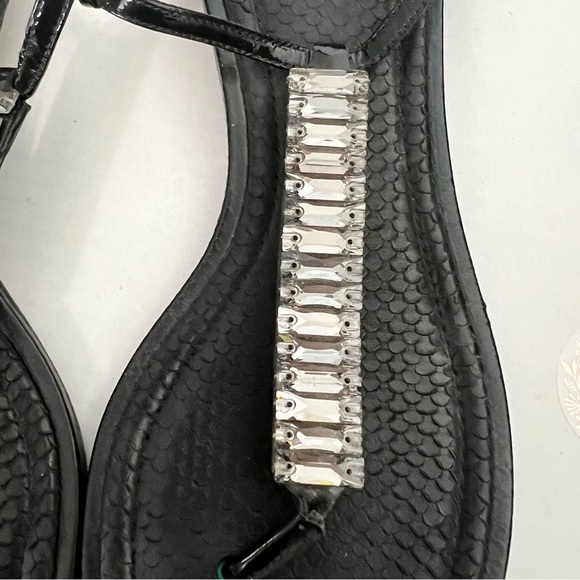 Brian Atwood Black Leather Flat Strappy Sandals Crystal Embellishments 8.5 / 39 - Picture 2 of 7